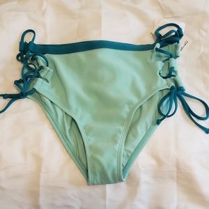 Splendid color block aqua bikini bottoms L